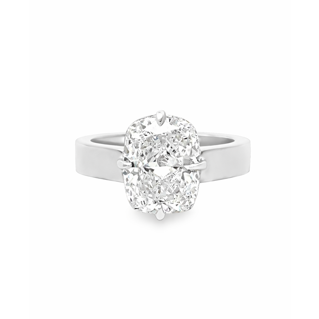 14K white gold cushion cut solitaire diamond ring with hidden halo