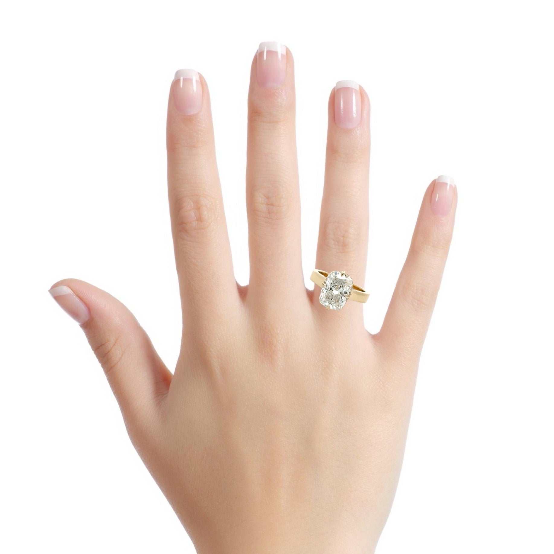 Cushion cut diamond engagement ring with cigar band for bold and modern look.