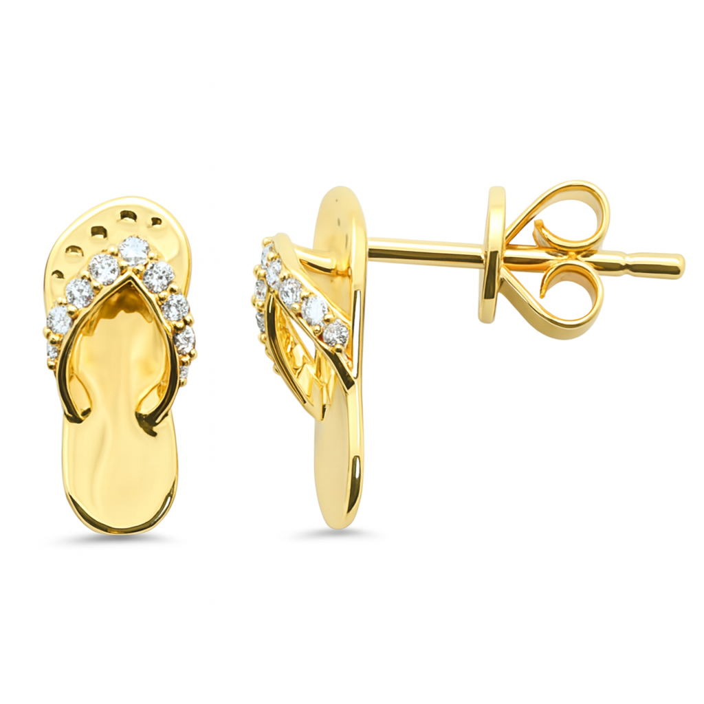 Beach Theme Gold Diamond Stud Earrings