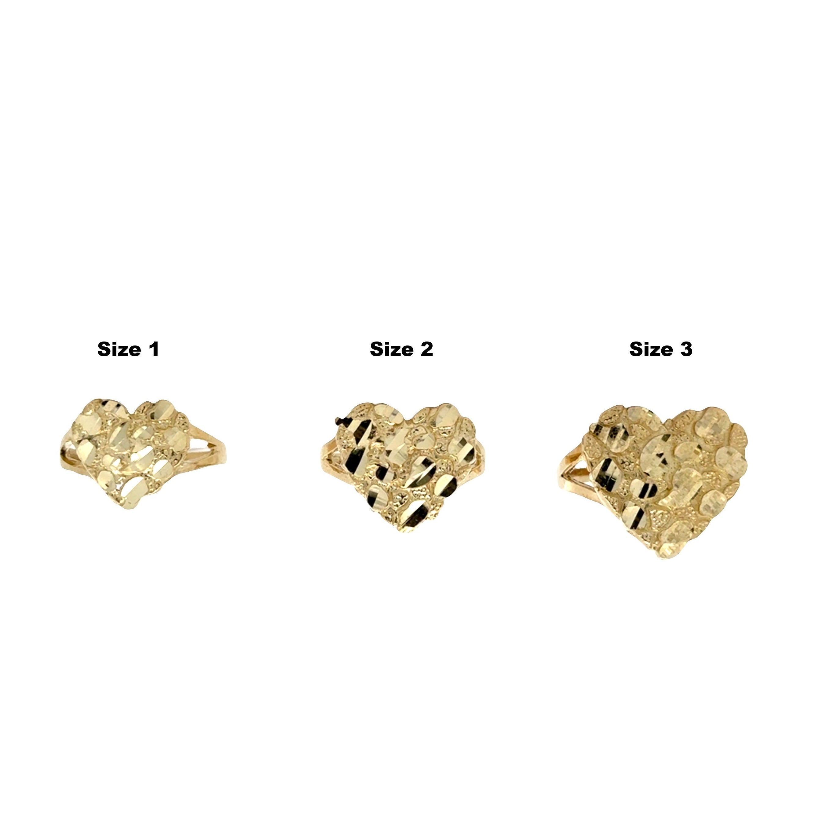 10K gold nugget heart ring with diamond cut texture available in all Sizes.
