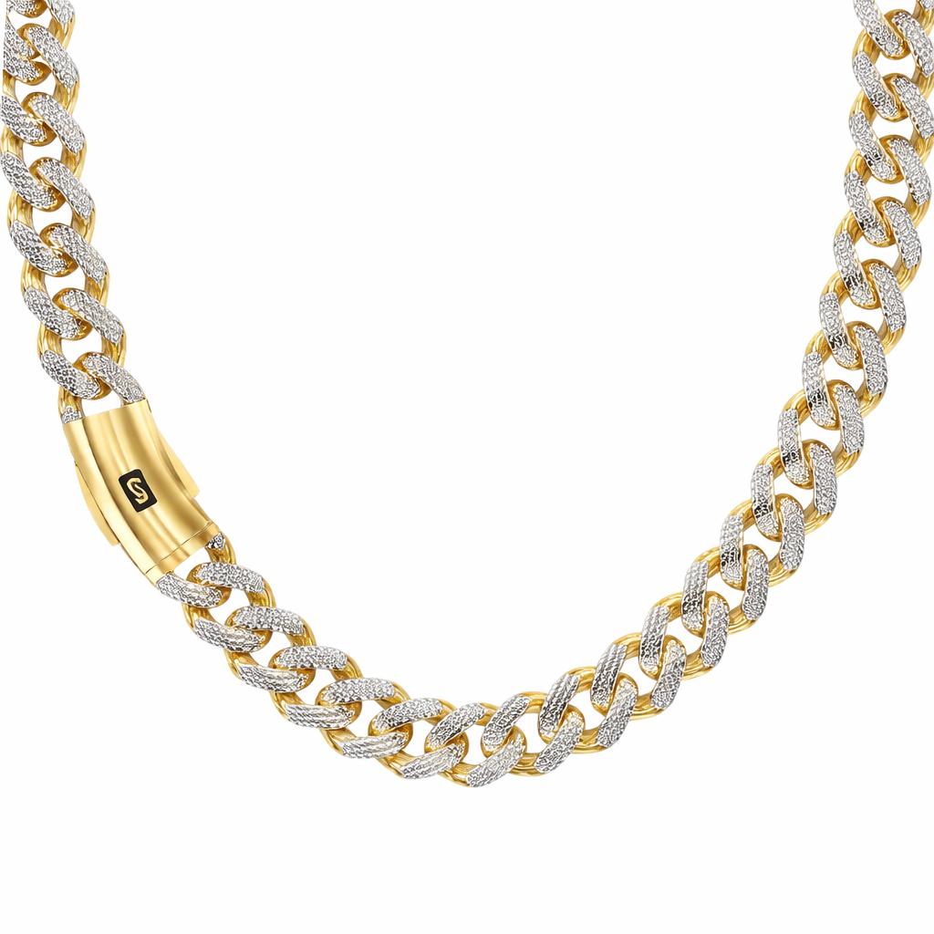 Diamond-cut Cuban Monaco chain with two-tone finish and luxury clasp