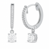 Women’s 14K White Gold Round Diamond Drop Hoop Earrings