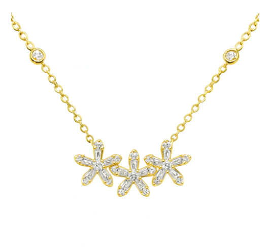 Three Flower Diamond Pendant Necklace Solomon Jeweler