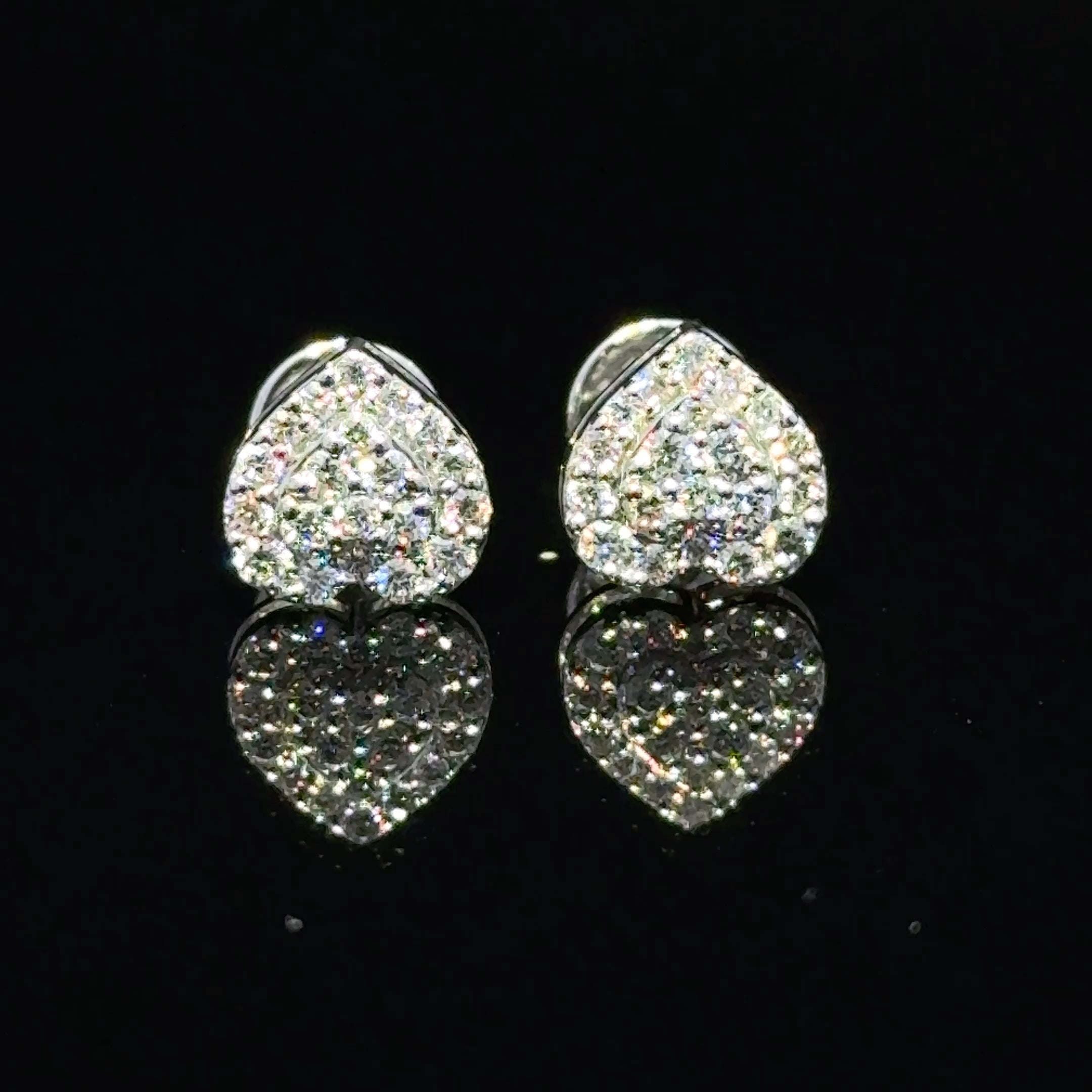 Sterling silver lab diamond double heart stud earrings pavé setting Solomon Jewelers