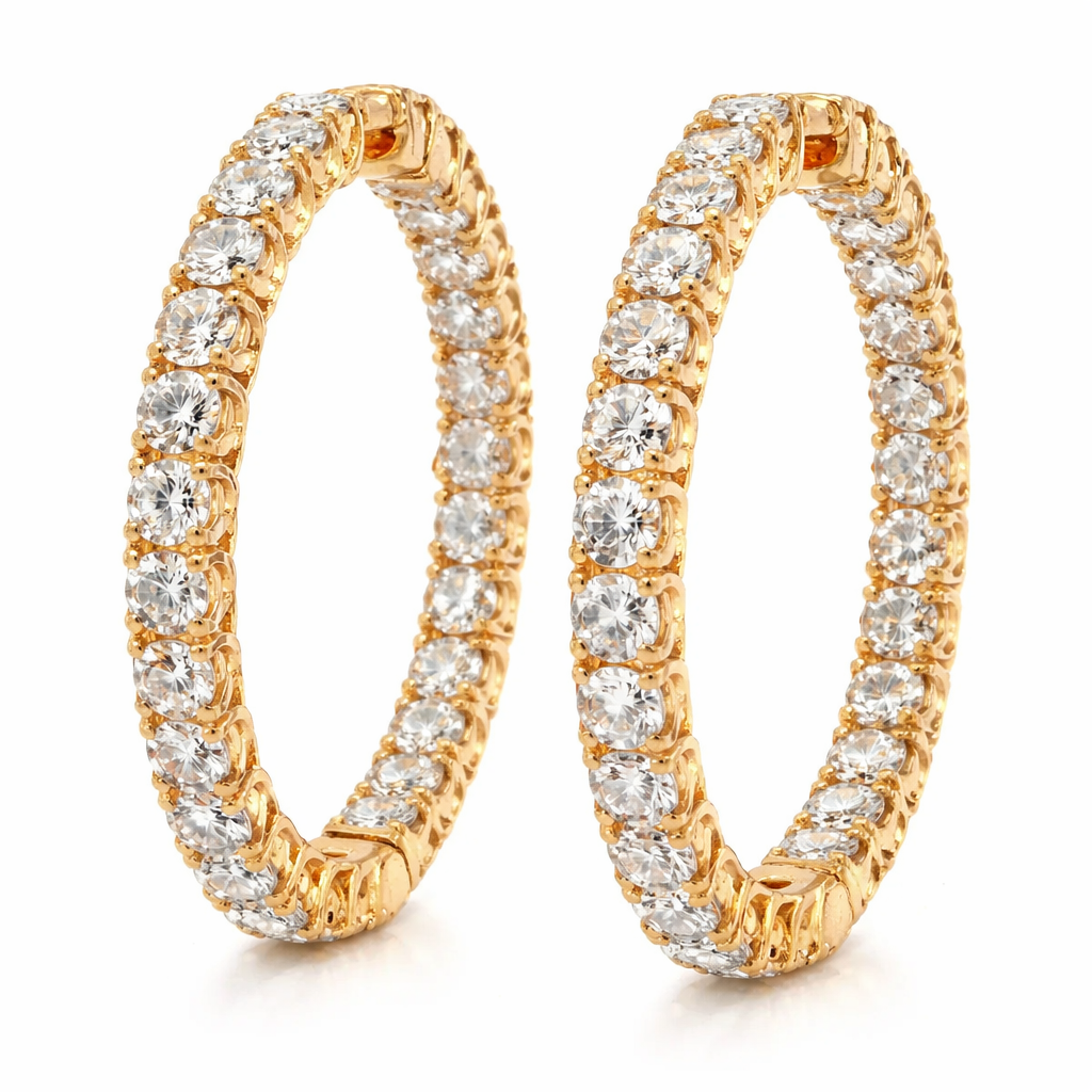 Inside-out lab diamond hoop earrings in 10K gold with sparkling diamond accents, showcasing a classic and elegant design.