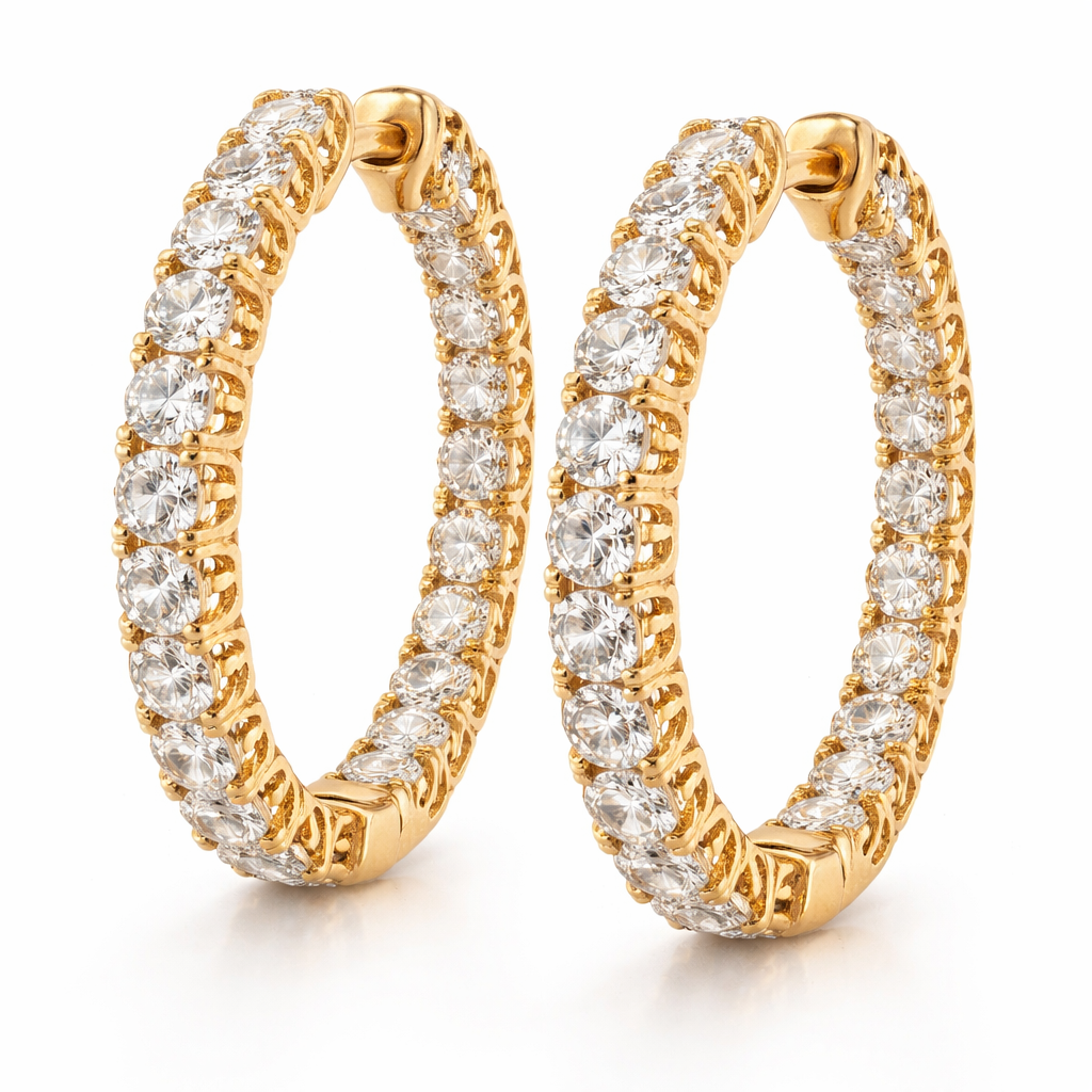 Inside-out 3 CT T.W. diamond hoop earrings in 10K gold featuring sparkling lab-grown diamonds, classic and elegant jewelry.