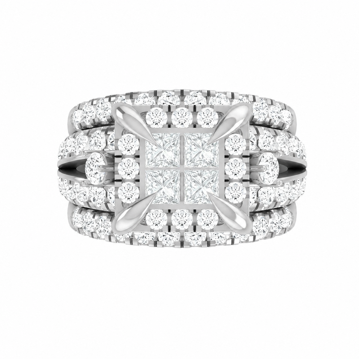 Diamond engagement ring featuring a 4 1/6 CT. T.W. quad princess-cut lab diamonds set in 14k gold