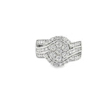 Sterling silver lab diamond halo ring with split shank design by Solomon Jeweler