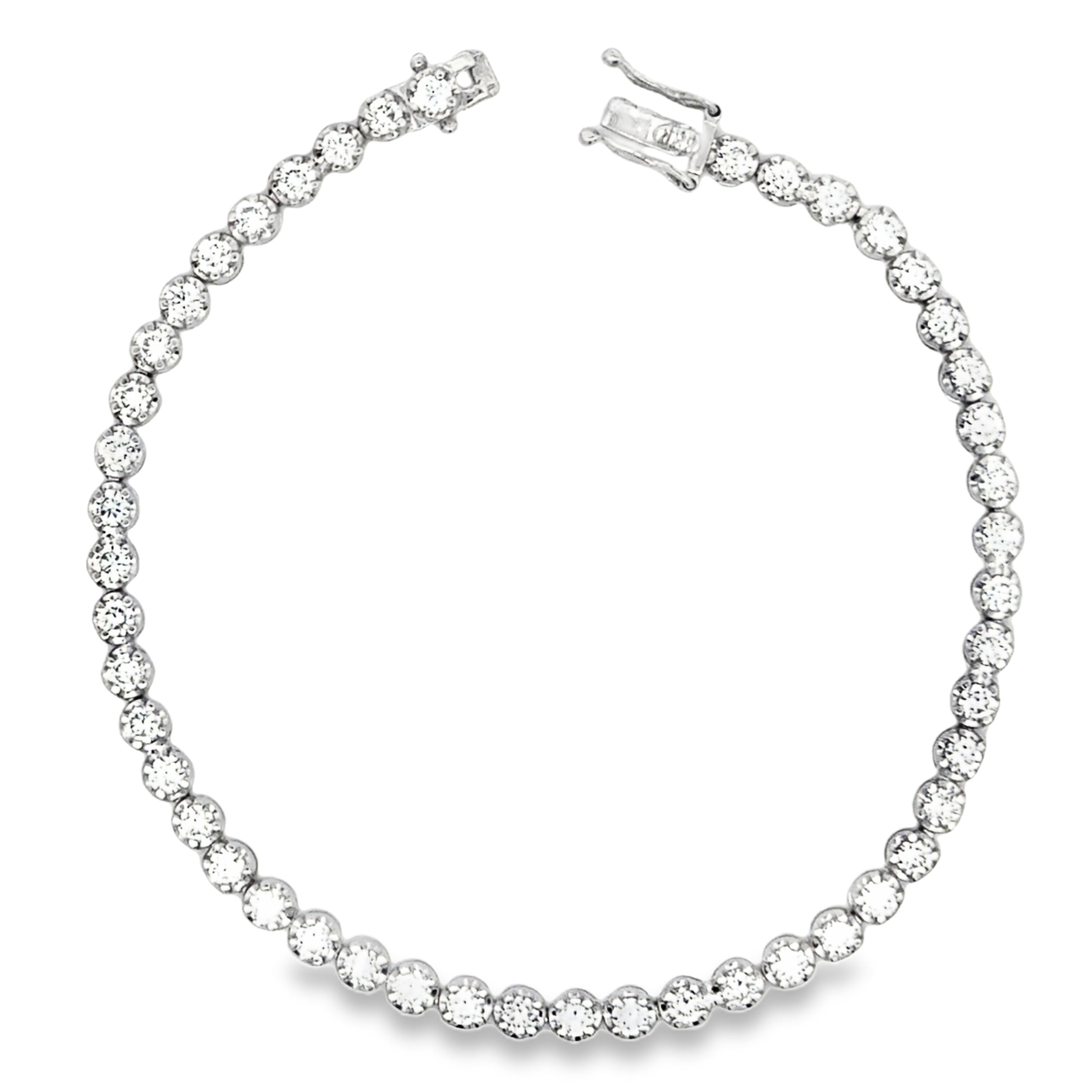 Sterling silver diamond tennis bracelet with two carats of lab-grown diamonds, featuring sparkling VS clarity stones.