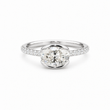 1 1/3 CTW East-West Oval Diamond Engagement Ring with Half-Bezel Setting in 14K Gold (E/VS2)