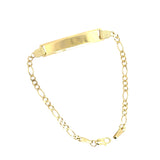 Solid 10K gold Figaro link baby ID bracelet featuring a secure clasp, designed for infants and toddlers.