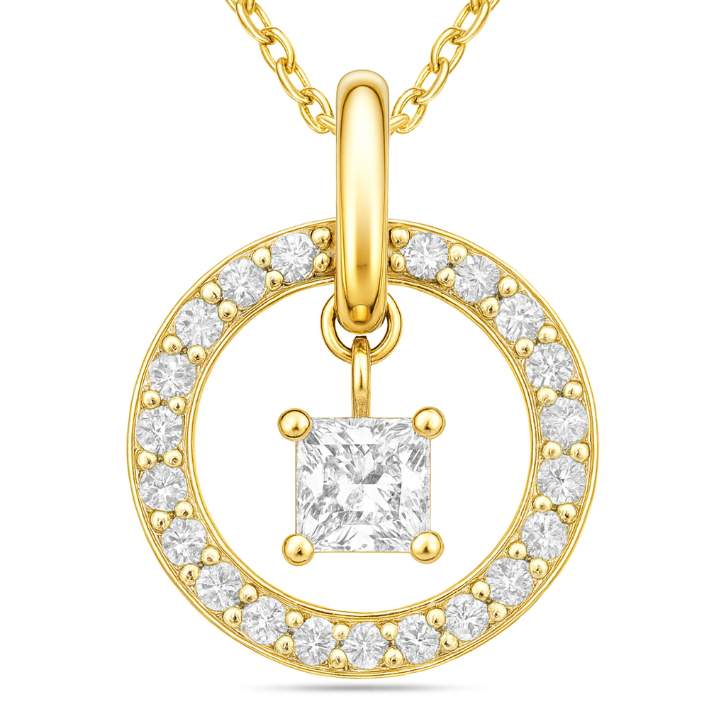 Floating Center Diamond Circle Necklace in 14karat yellow gold