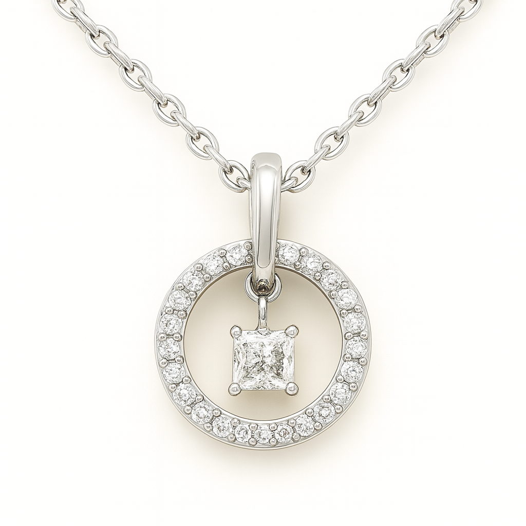 Floating Center Diamond Circle Necklace in 14karat white gold