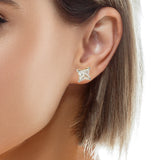 Floral lab diamond stud earrings with lily-petal design
