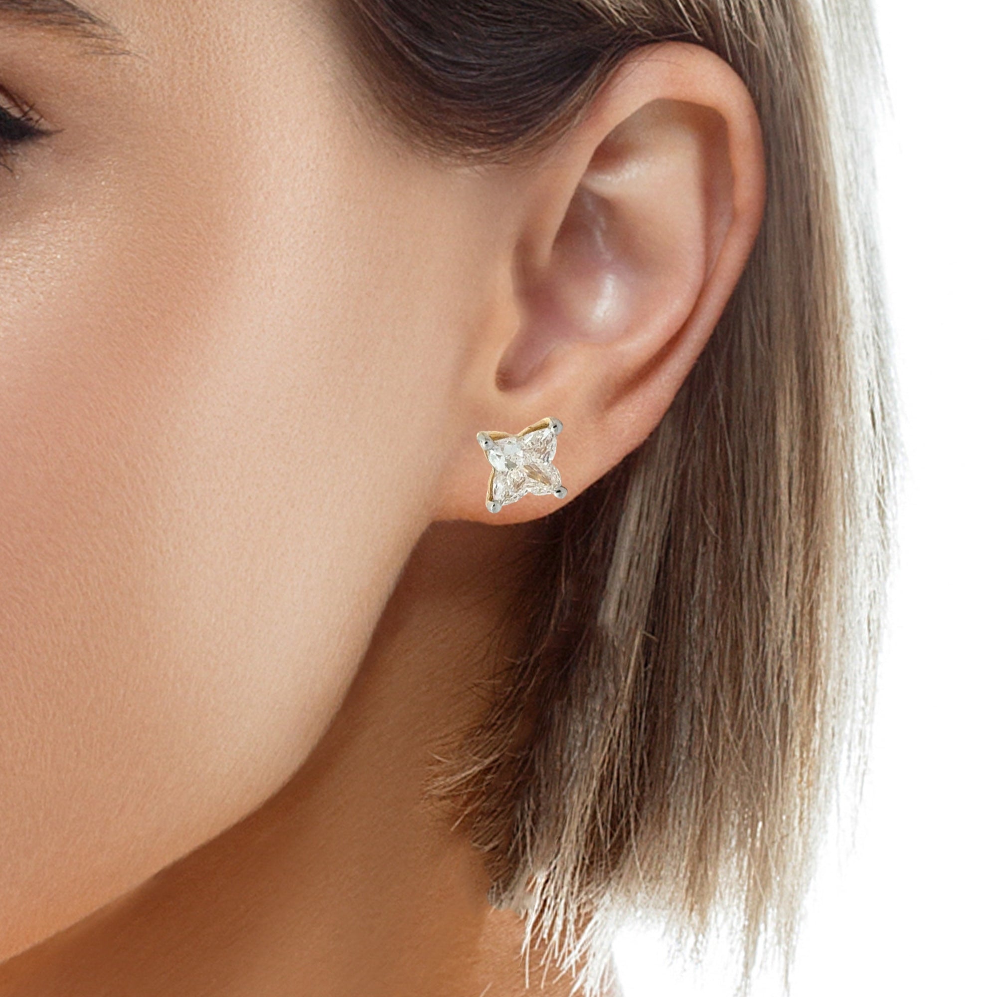 Floral lab diamond stud earrings with lily-petal design
