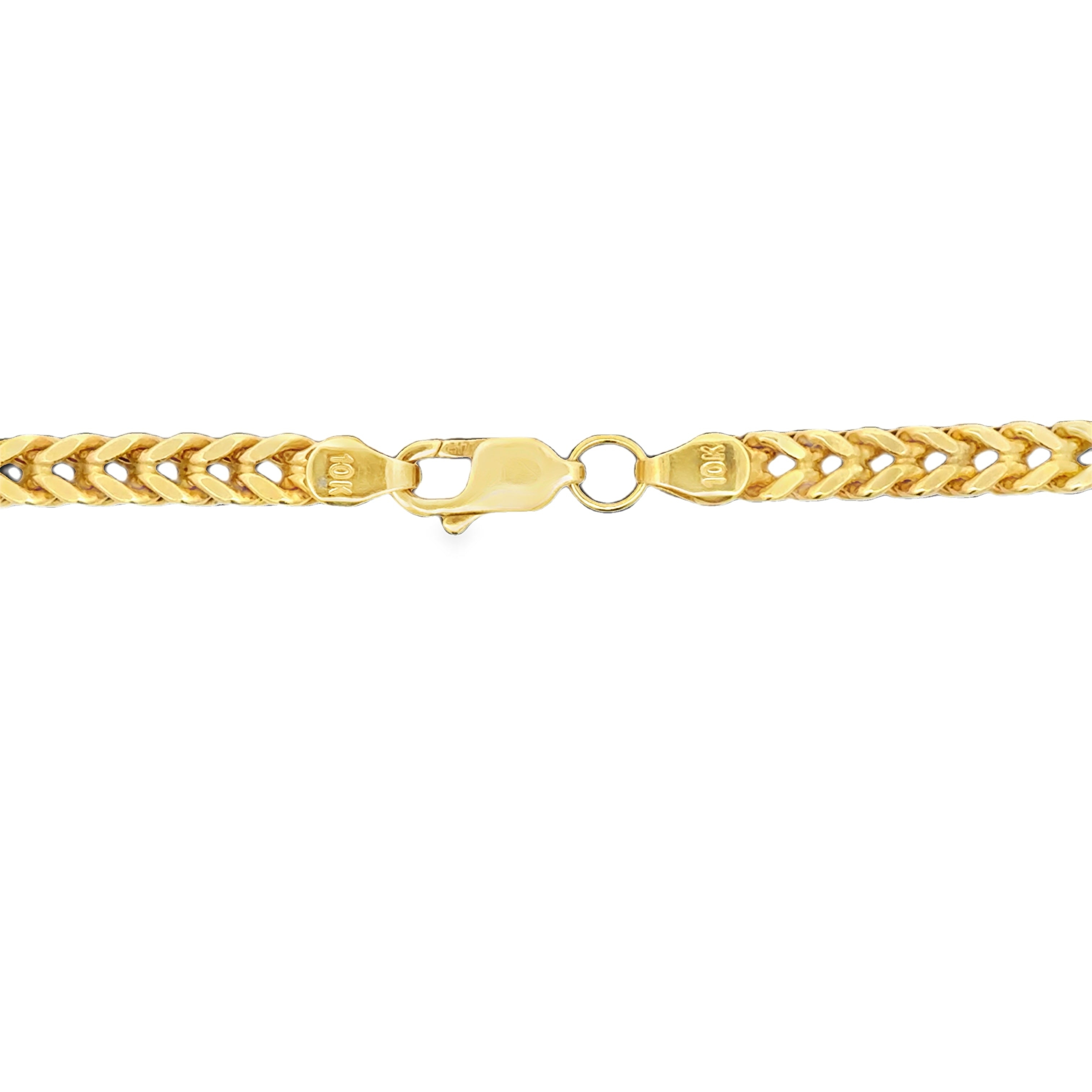 10K solid Franco chain necklace in yellow gold with lobster lock.