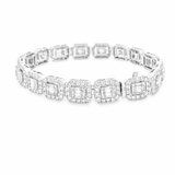 White Gold and diamond square link bracelet with baguette and round diamonds