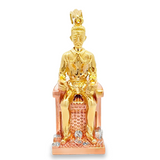 10 Karat gold Jesús Malverde pendant hanging from a chain, crafted by Solomon Jewelers, featuring detailed religious imagery.