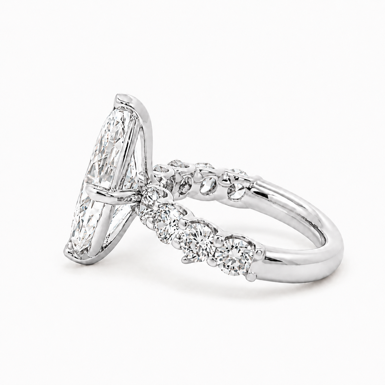 14K gold engagement ring with marquise lab diamond and diamond band