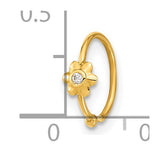 Gold 18 gauge hoop with CZ flower nose ring in open design, body jewelry by Solomon Jewelers, perfect for nose piercing.