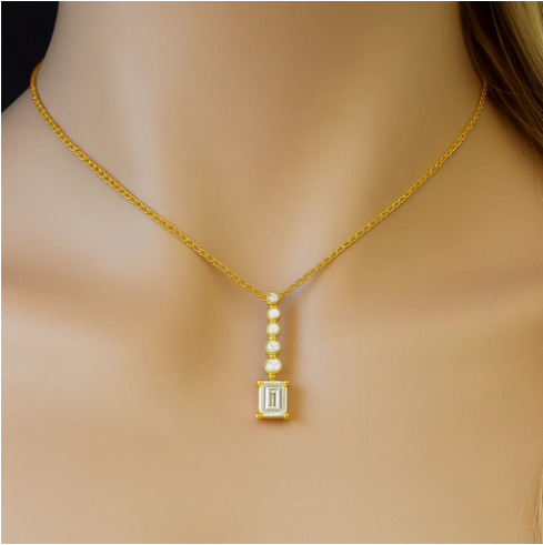 White Gold Diamond radiant cut Drop Necklace on Model