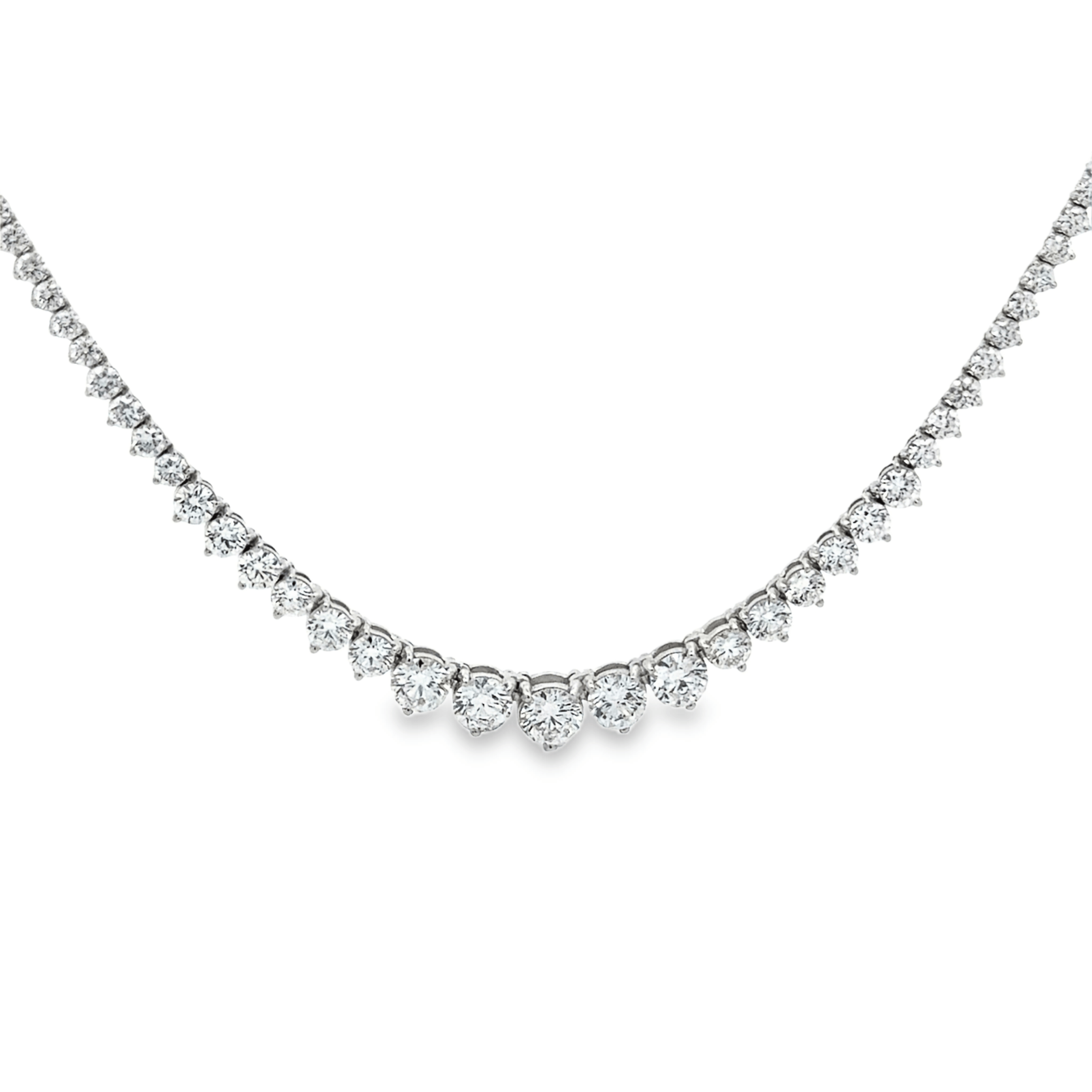 14K white Gold Graduated Lab Diamond Tennis Necklace on Model – Solomon Jeweler