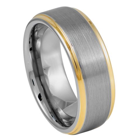 Two-Tone Brushed Tungsten Wedding Band with Gold-Tone Edges