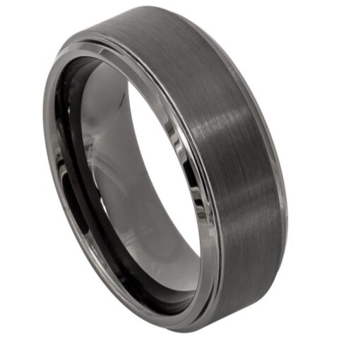 Tungsten Gun Metal IP Plated Brushed Center High Polish Stepped Edge