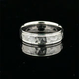 Hammered white gold men’s wedding band with polished raised edges available at Solomon Kansas.