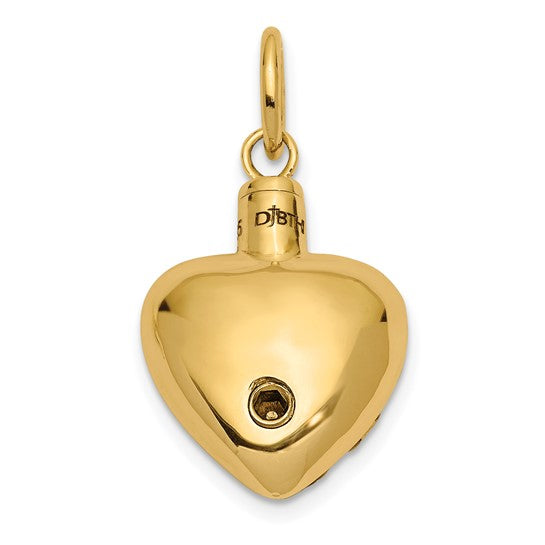 14K yellow gold heart-shaped pendant with an ash holder design, featuring a delicate gold chain.