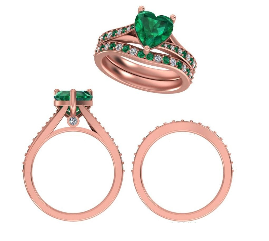 Emerald and Diamond Bridal Ring at Solomon Jewelers Kansas.