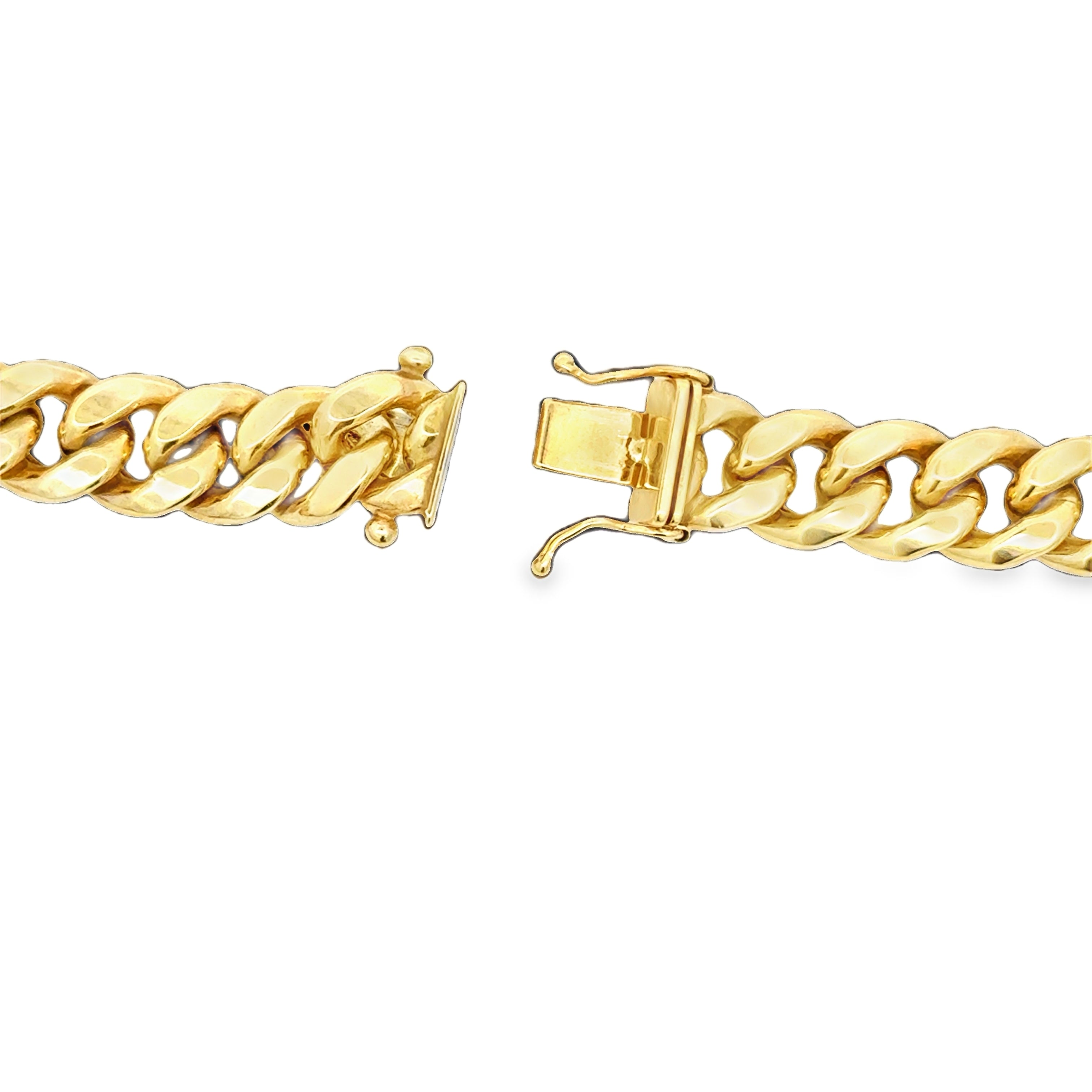 10K hollow Cuban link chain necklace in yellow gold with Box Lock.