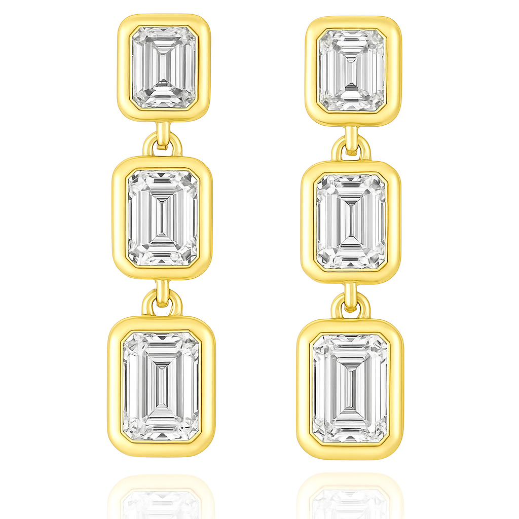 14K Gold Emerald-Cut Diamond Triple Drop Earrings – Solomon Jeweler