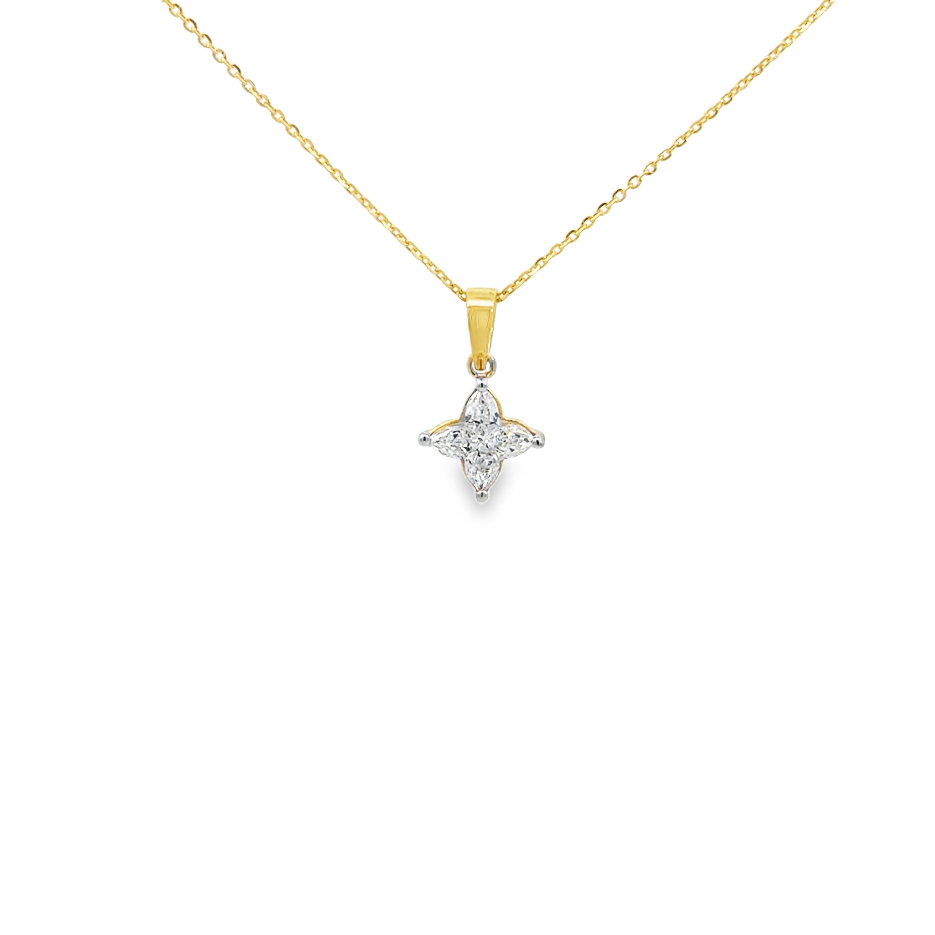 14K yellow gold lab lily-cut solitaire diamond necklace with floral-inspired diamond design