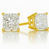 Natural Solitaire Princess-Cut Diamond Studs 2ct in 14K Yellow Gold