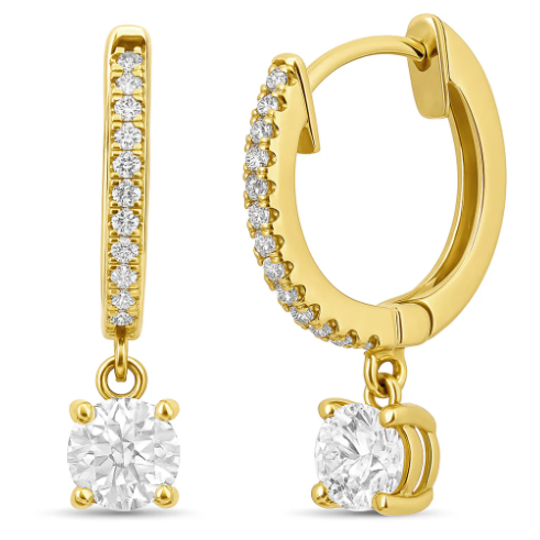 Women’s 14K White Gold Pear Diamond Drop Hoop Earrings