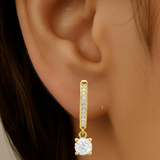 Women’s 14K Yellow Gold Round Diamond Drop Hoop Earrings