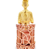 10 Karat gold Jesús Malverde pendant featuring detailed religious iconography, crafted by Solomon Jewelers.