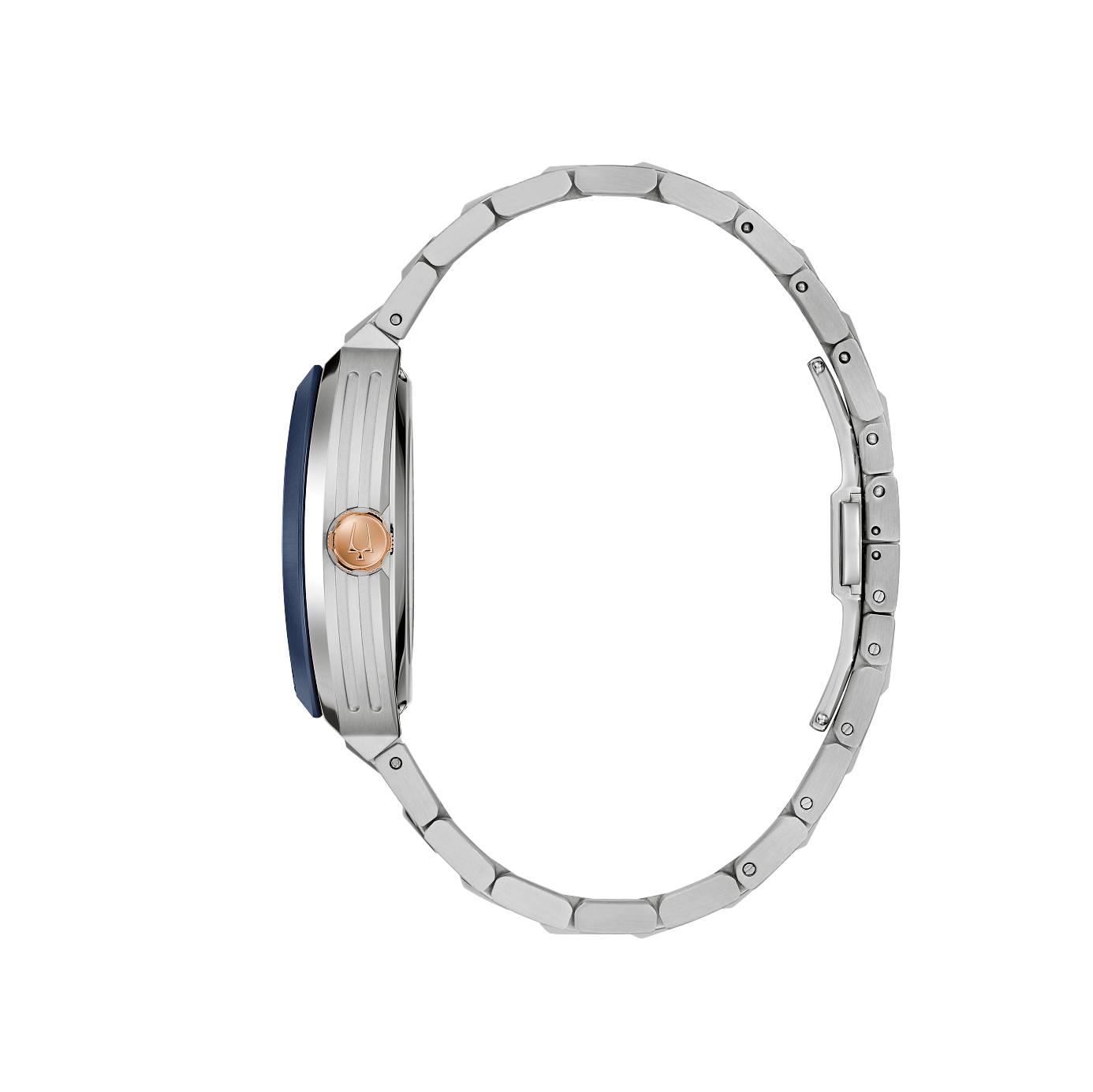 Side case view of  Maquina Bulova automatic watch.