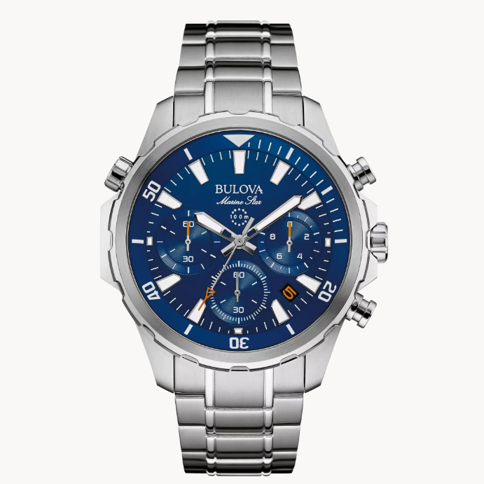 Six hand calendar chronograph in stainless steel available at Solomon Jeweler kansas.