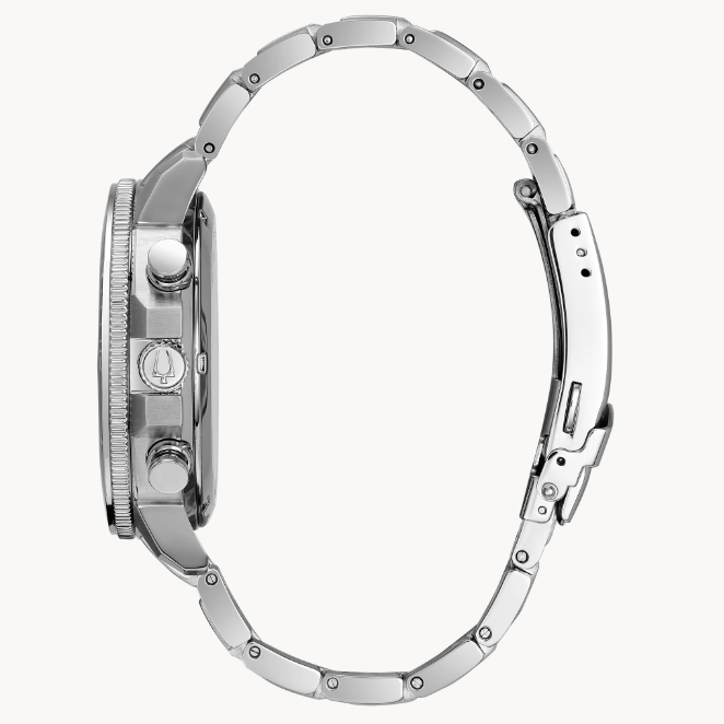 New six-hand chronograph movement with 200-meter water resistance.