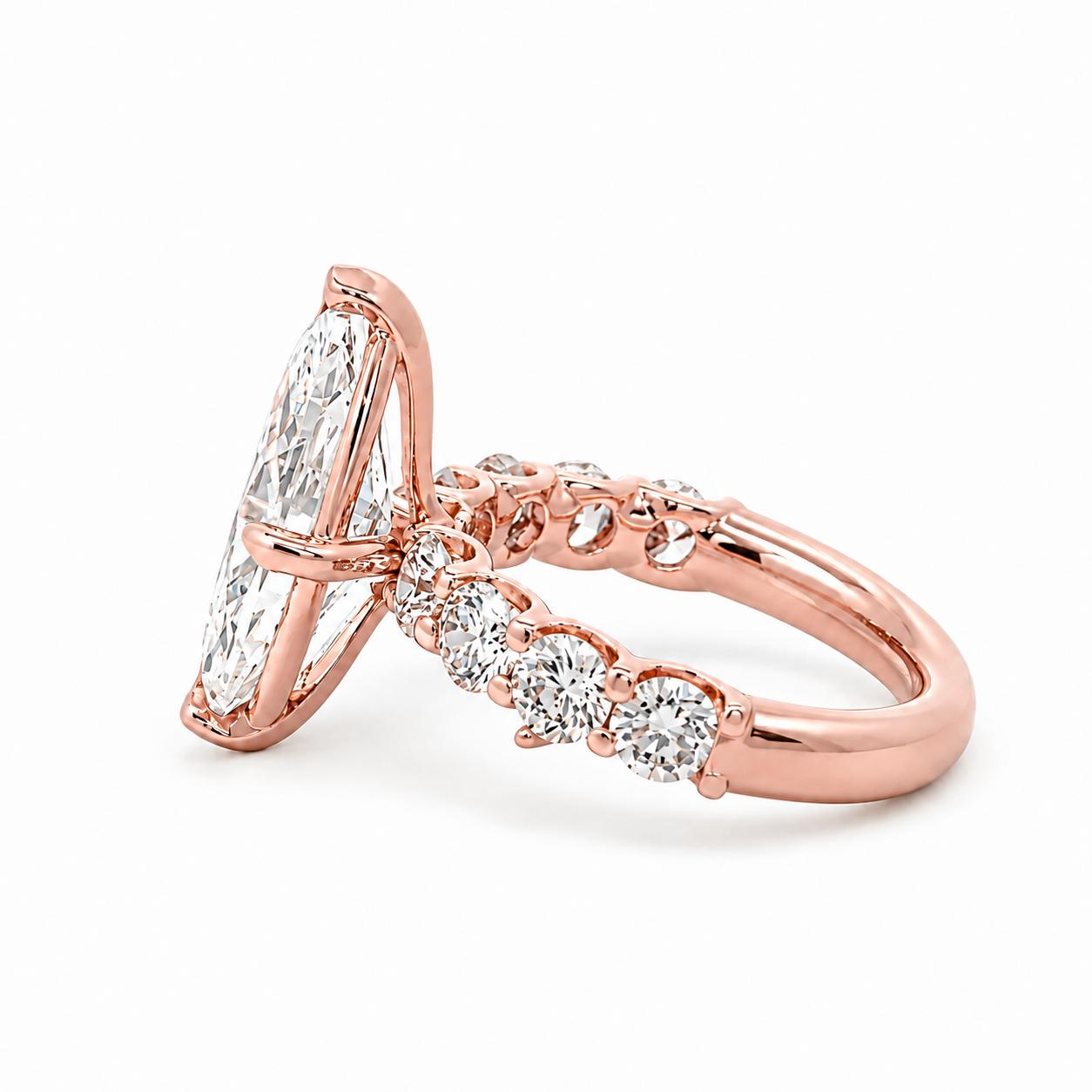 Elegant marquise lab diamond ring in yellow gold with sparkling accent stones