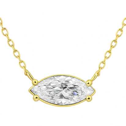 East-West Marquise Cut Diamond solitaire Pendant in Yellow Gold