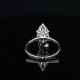 Marquise moissanite silver ring with six prongs and round sparkling shoulder accents