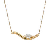 10K gold marquise diamond bar necklace with round lab diamond accents.