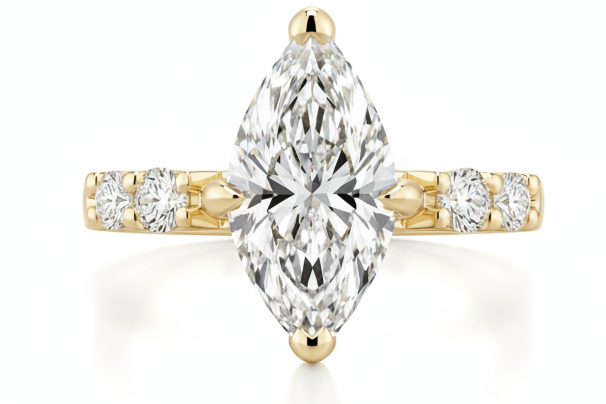 Marquise-cut lab-grown diamond engagement ring in 14K gold