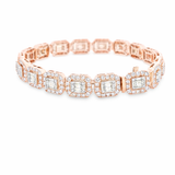 Rose Gold and diamond square link bracelet with baguette and round diamonds