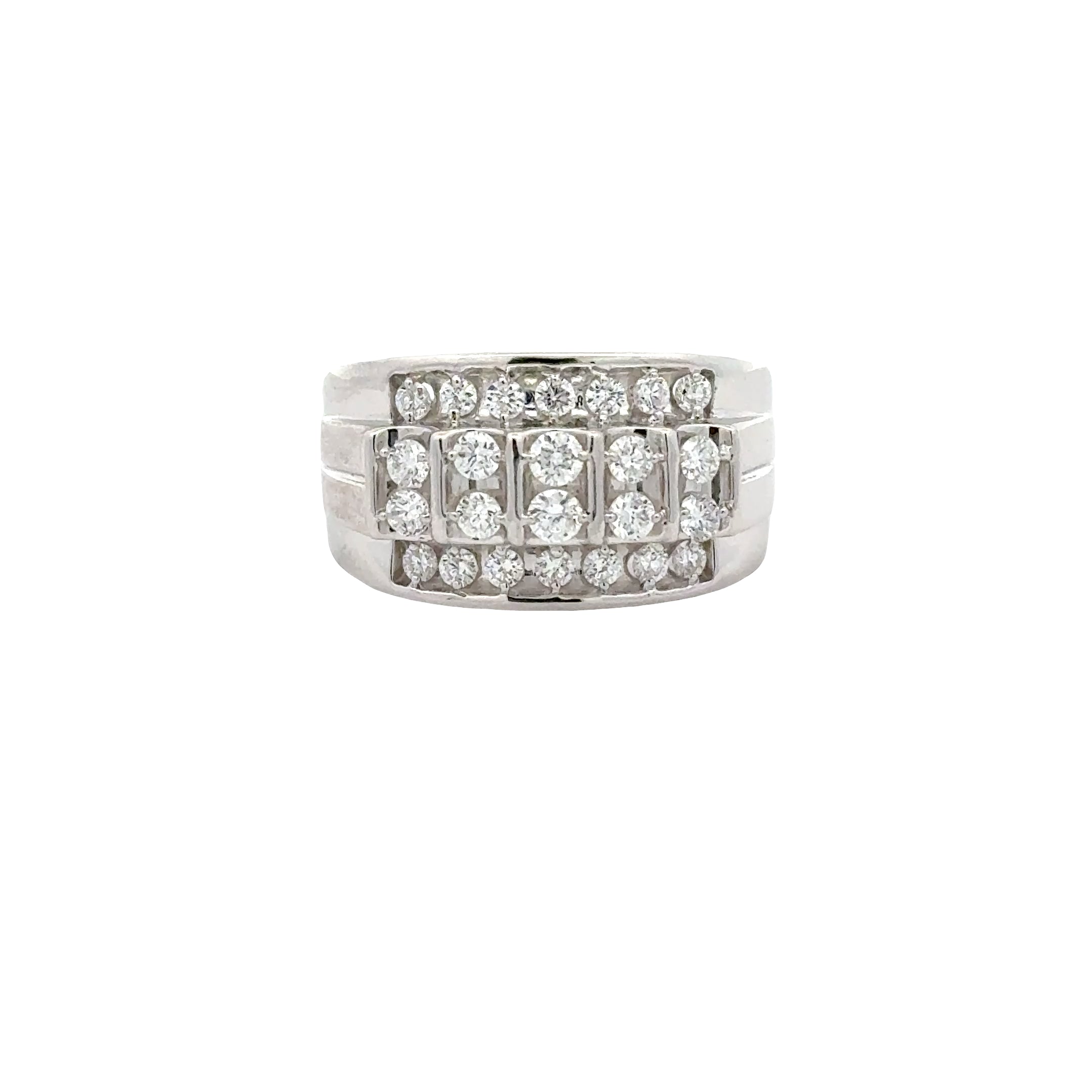 Men's lab diamond ring in sterling silver with a 1-carat total weight, from Solomon Jewelers. Elegant and stylish jewelry piece.
