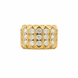 Sterling silver men's diamond ring with multiple rows and gold plating, featuring lab-grown diamonds for a luxurious look.