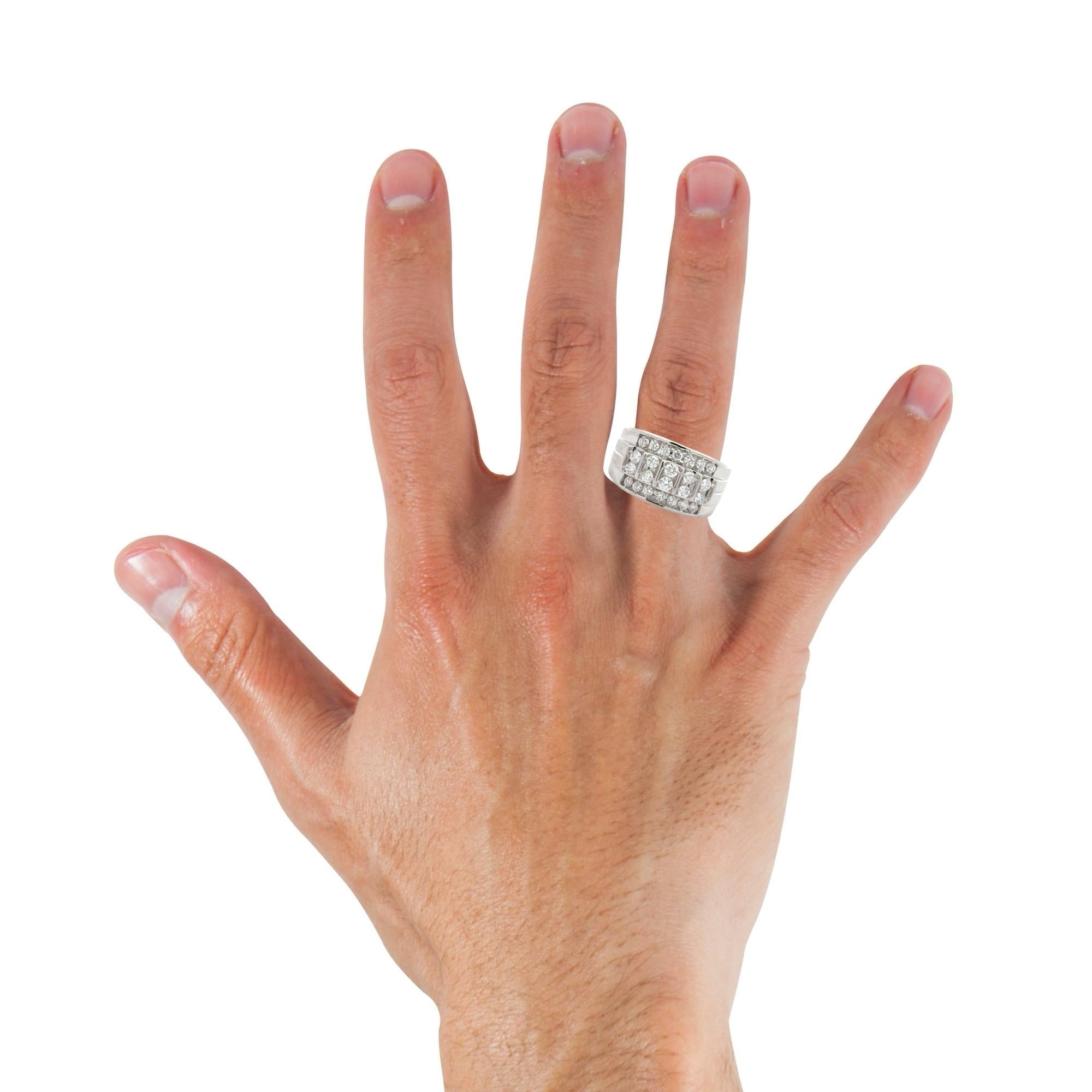 Men's lab diamond ring in sterling silver, 1 carat total weight, featuring a sleek design with sparkling diamonds from Solomon Jewelers.